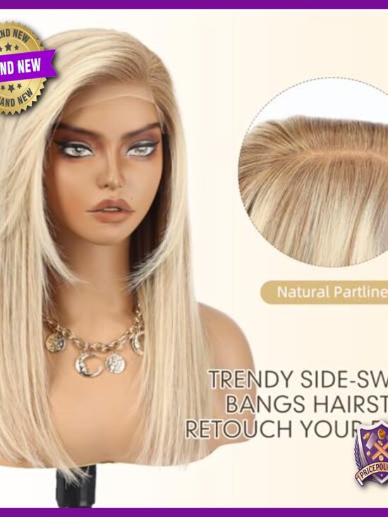 16 Inch Real Human Hair Lace Front Wig with Side Swept Bangs main image 4